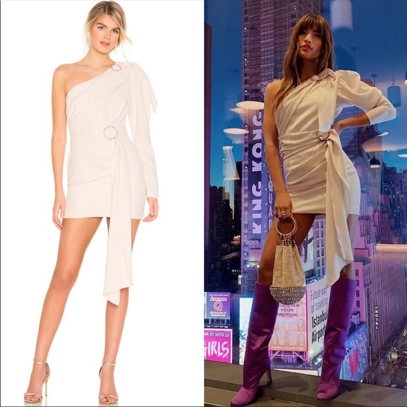 Ronny Kobo XS/S One-Shoulder Gathered Mini Dress Cream Cocktail Party Wedding - Picture 3 of 16